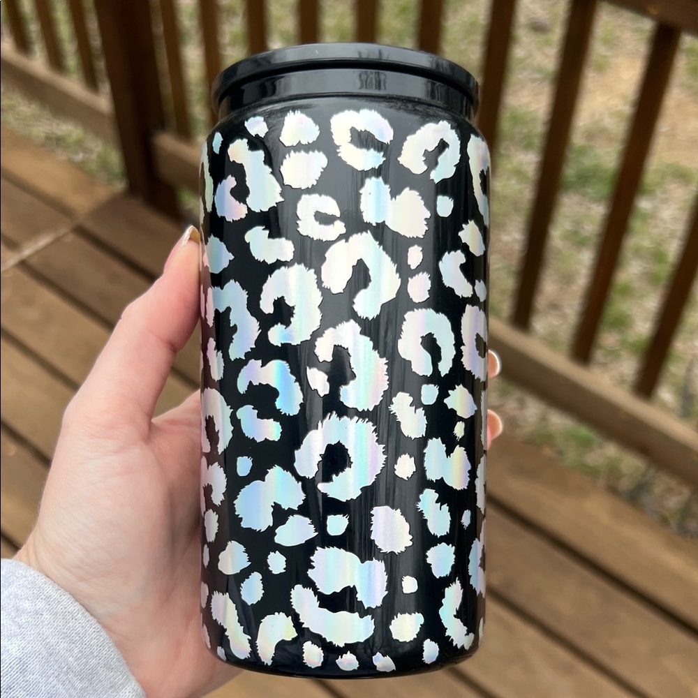 Leopard Print Tumbler with Black Lid
